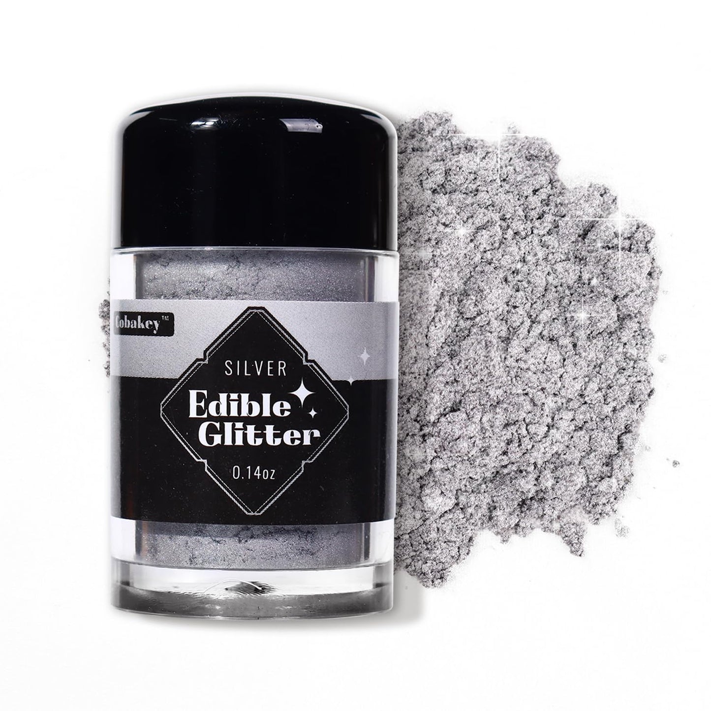 Cobakey Edible Glitter for Cocktails, 4g Silver Gray Glimmer Powder for Baking and Cake Decorating