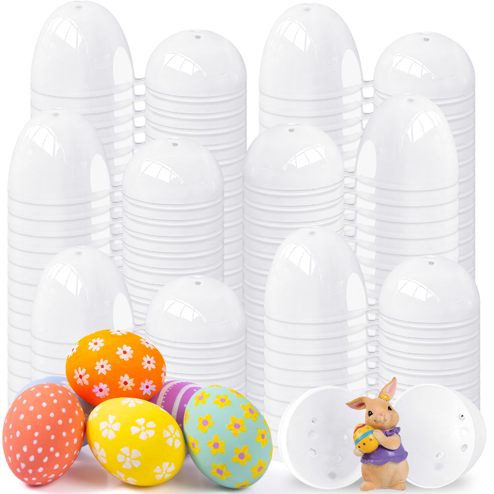 Baaxxango 100 Pack Empty Plastic Easter Eggs, Fillable DIY White Eggs for Candy and Party Favors