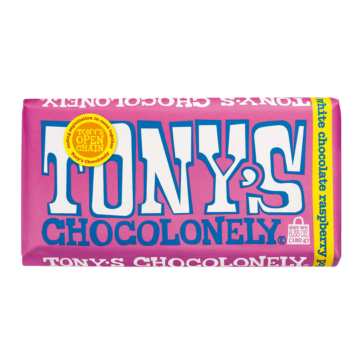 Tonys Chocolonely Belgian White Chocolate Raspberry Candy Bar With Popping Candy, Chocolate Bar for Snacks, Party Favors, Gifts,