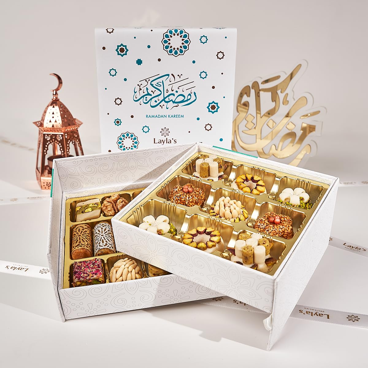 Laylas DELICACIES Mediterranean   Gift Box - 23 Bite-Size Pastries - Halal, Vegetarian, Gluten Free - Ramadan Gift Box