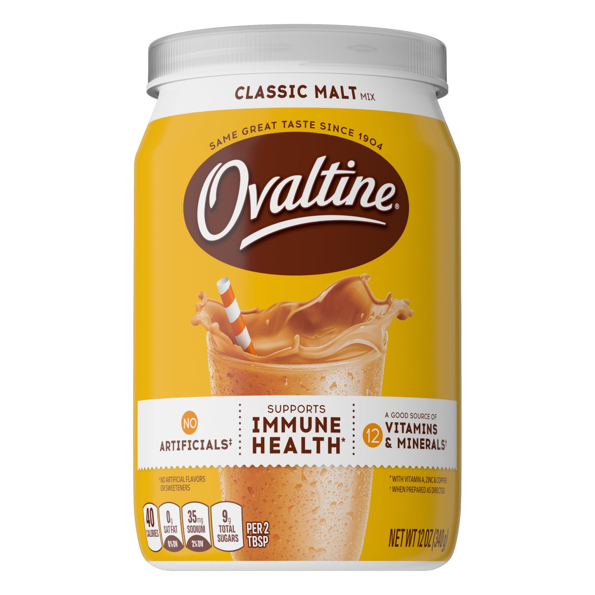 Ovaltine Classic Malt Powdered Drink Mix For Hot And Cold Milk Canister 12 oz