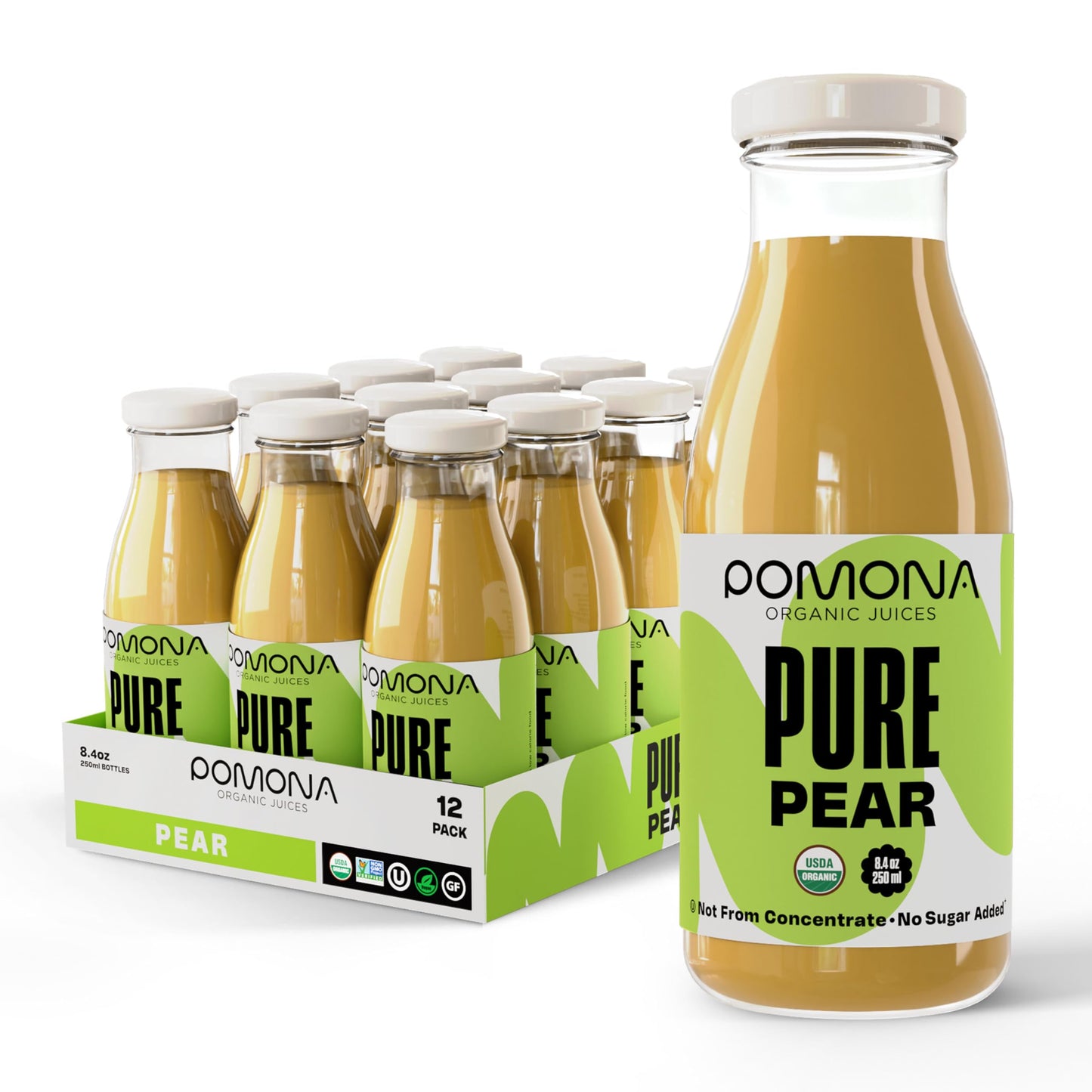 Pomona Organic Pear Juice, Cold Pressed USDA Organic Juices, Pears And Lemon Juice, No Added Sugar, Not From Concentrate, Vegan,