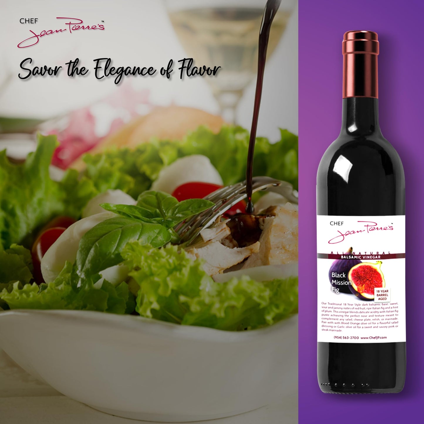 Chef Jean Pierres Balsamic Vinegar - Rich Black Mission Fig Flavor, 750ml (25oz), 18-Year Barrel Aged