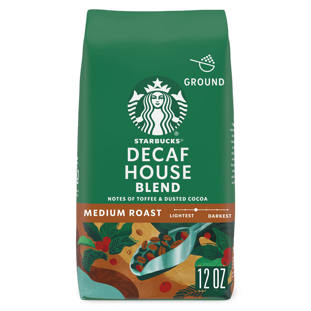 Starbucks Ground Coffee, Medium Roast Coffee, Decaf House Blend, 100% Arabica, 1 Bag (12 Oz)