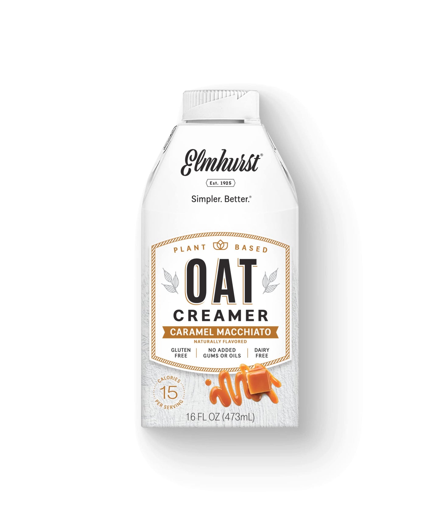 Elmhurst 1925 Caramel Macchiato Oat Creamer - 16 Ounce (Pack of 6) Dairy-Free, Vegan, Kosher, Low Sugar, Shelf Stable Creamer Ma