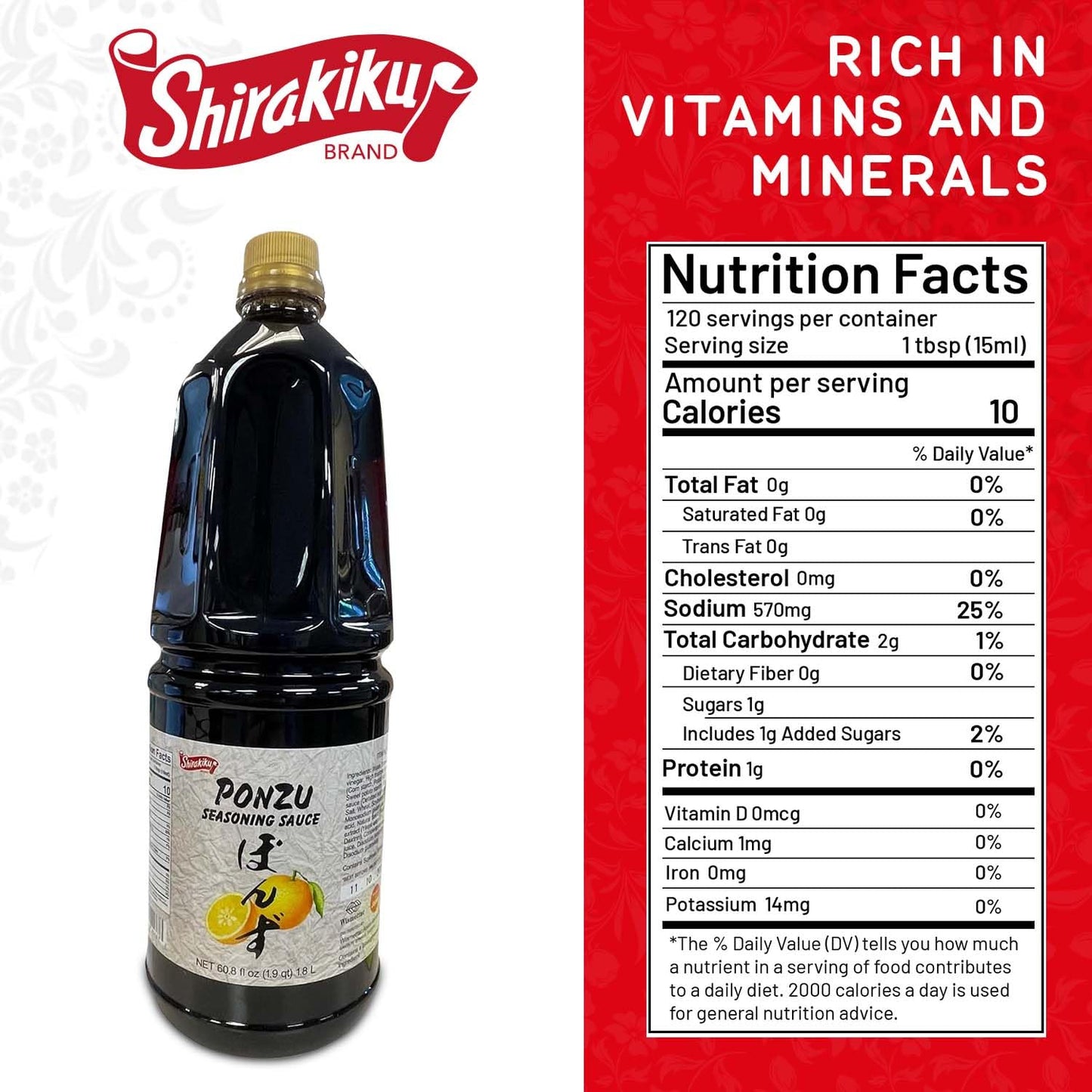 Shirakiku Ponzu Sauce | Authentic Japanese Seasoning Sauce, Low-Calorie, Made With Soybeans, Wheat, Brewed Vinegar, Yeast Extrac