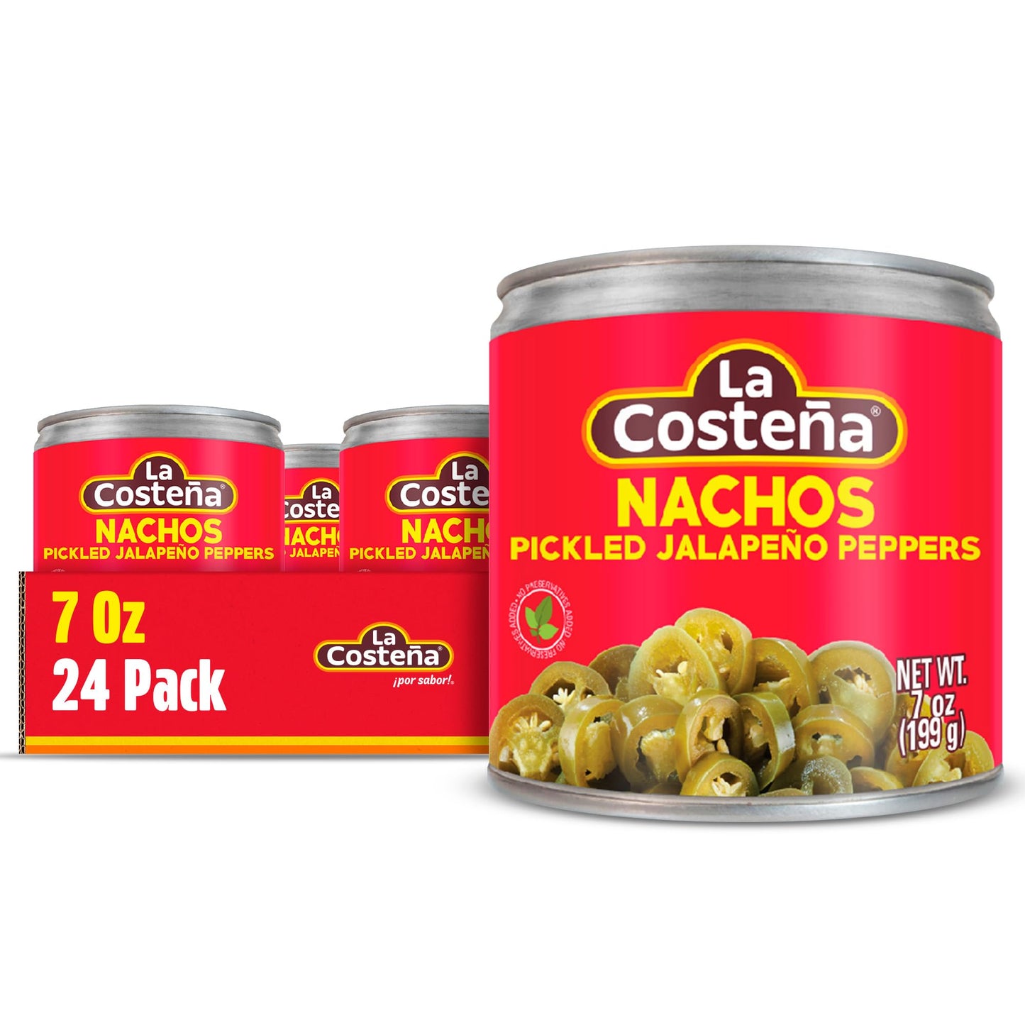 La Costeña Nacho Sliced Jalapeño Peppers, Pickled Green Hot Jalapeños, 7-Ounce Can, Pack of 24