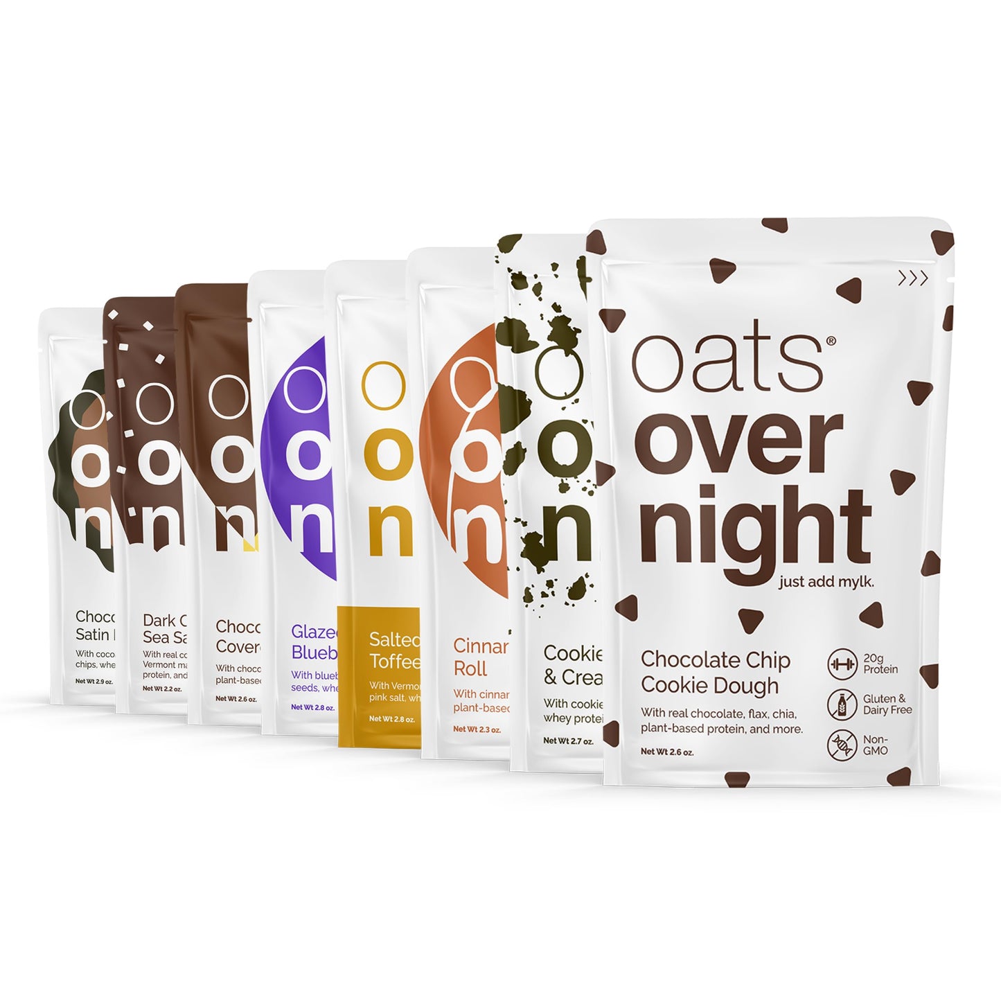 Oats Overnight High Protein Oatmeal Variety Pack - Gluten Free, 8 Pack (2.6 Ounce Each) - Salted Toffee, Chocolate Satin Pie & More Flavors