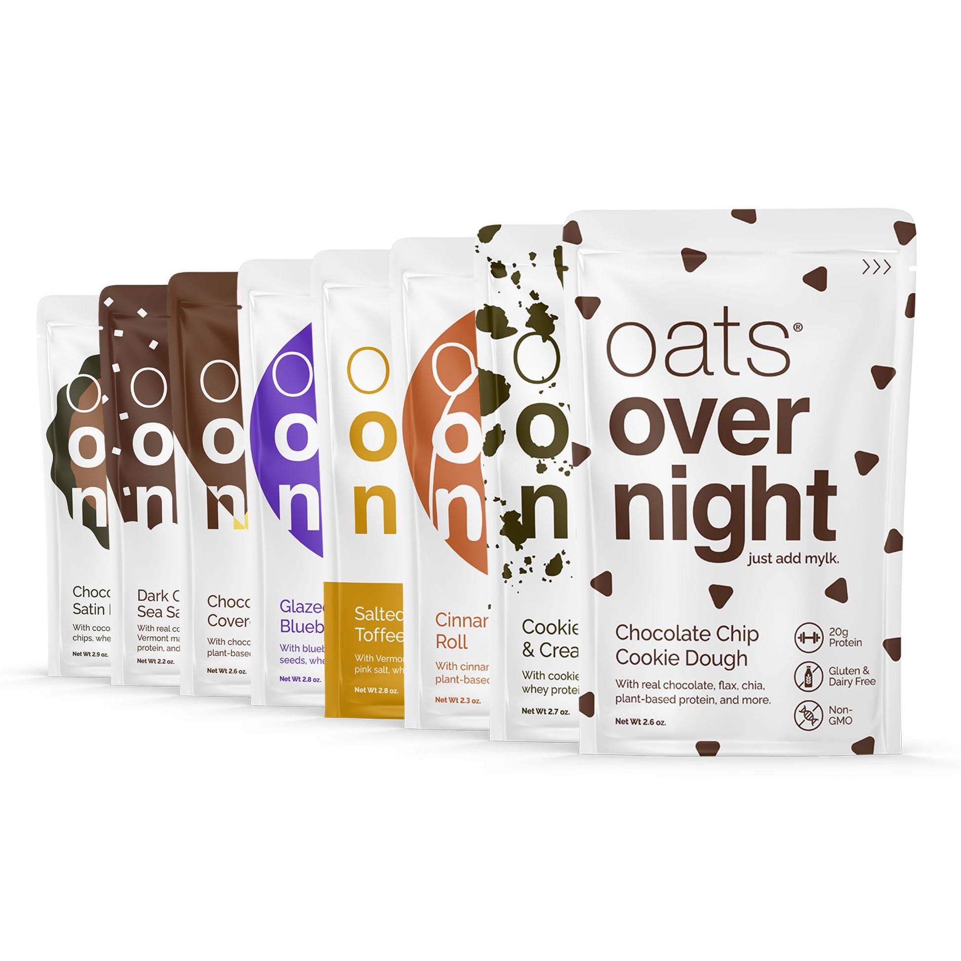 Oats Overnight High Protein Oatmeal Variety Pack - Gluten Free, 8 Pack (2.6 Ounce Each) - Salted Toffee, Chocolate Satin Pie & More Flavors