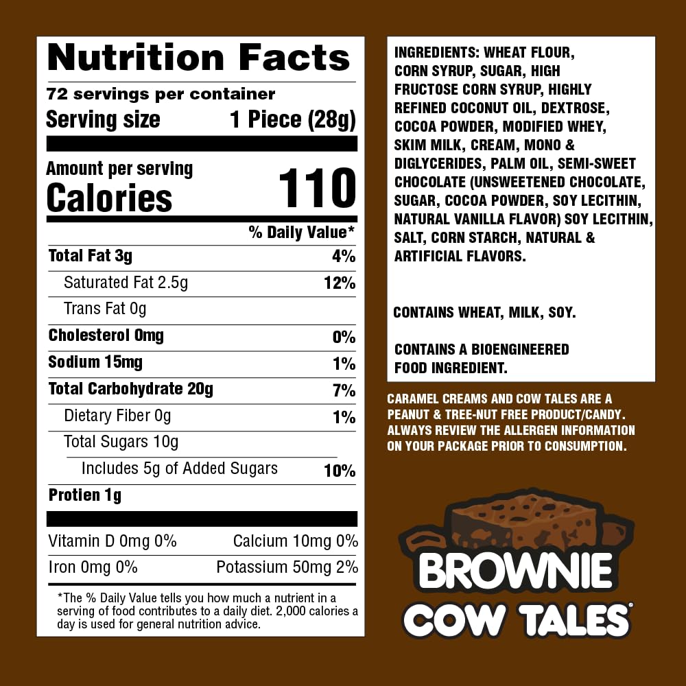 Goetzes Candy Caramel Brownie Cow Tales - 72 Count Canister (4.5 Pounds) - Fresh from the Factory