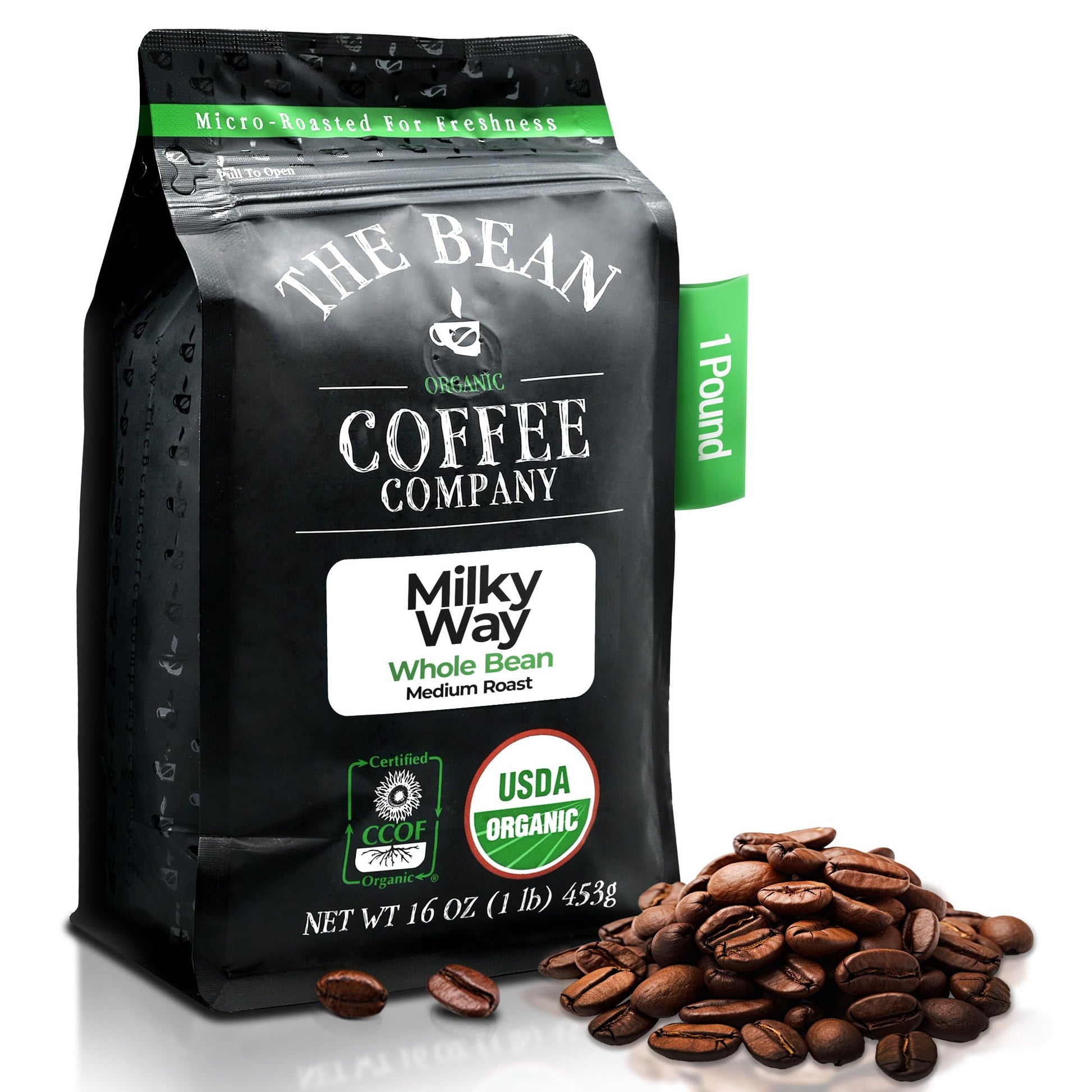 The Bean Organic Coffee Company Milky Way, Medium Roast, Whole Bean Coffee, 16-Ounce Bag