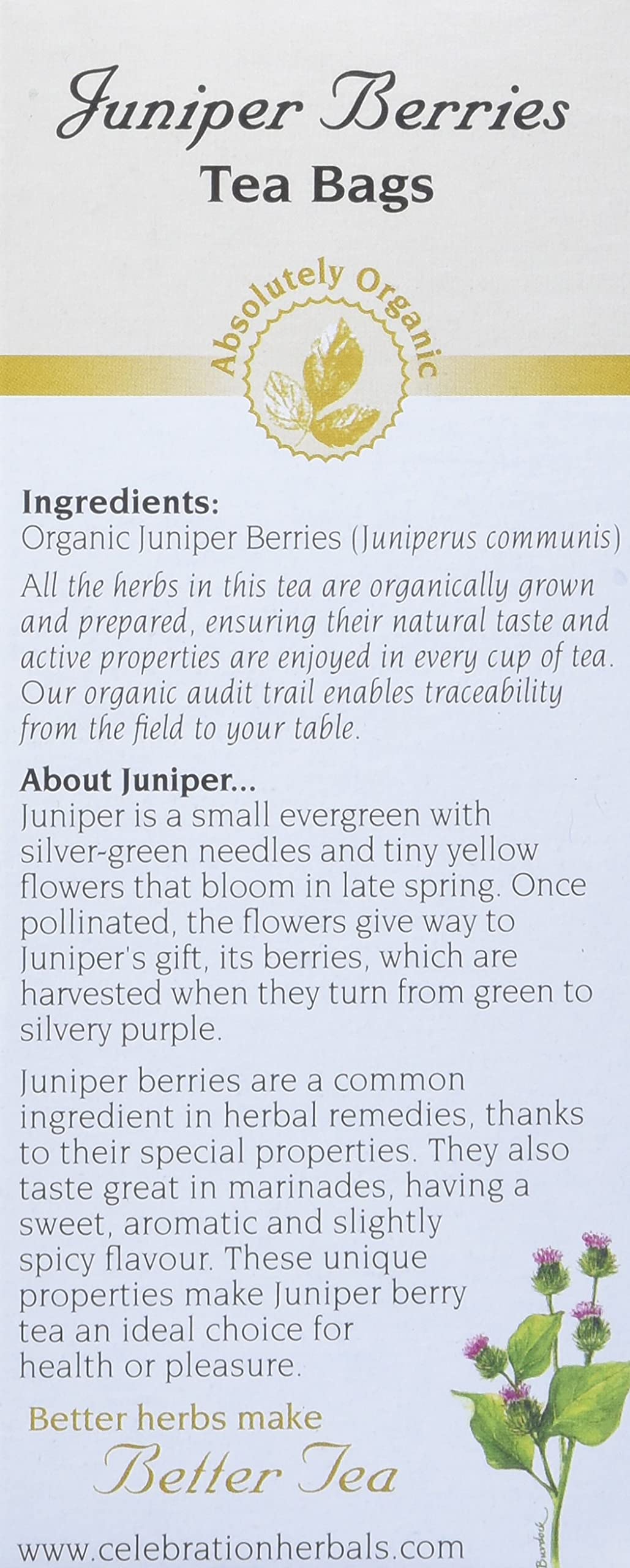 Celebration Herbals Juniper Berries Tea Organic 24 Bag, 0.02 Pound