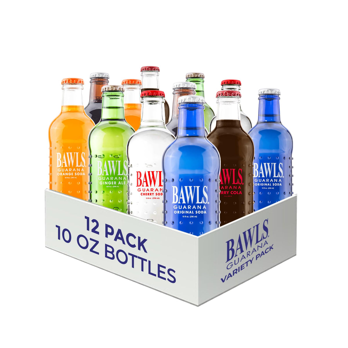 BAWLS Guarana Drink Variety Pack - Caffeinated Soda, 10 Fl Oz (Pack of 12), Assorted Glass Bottles
