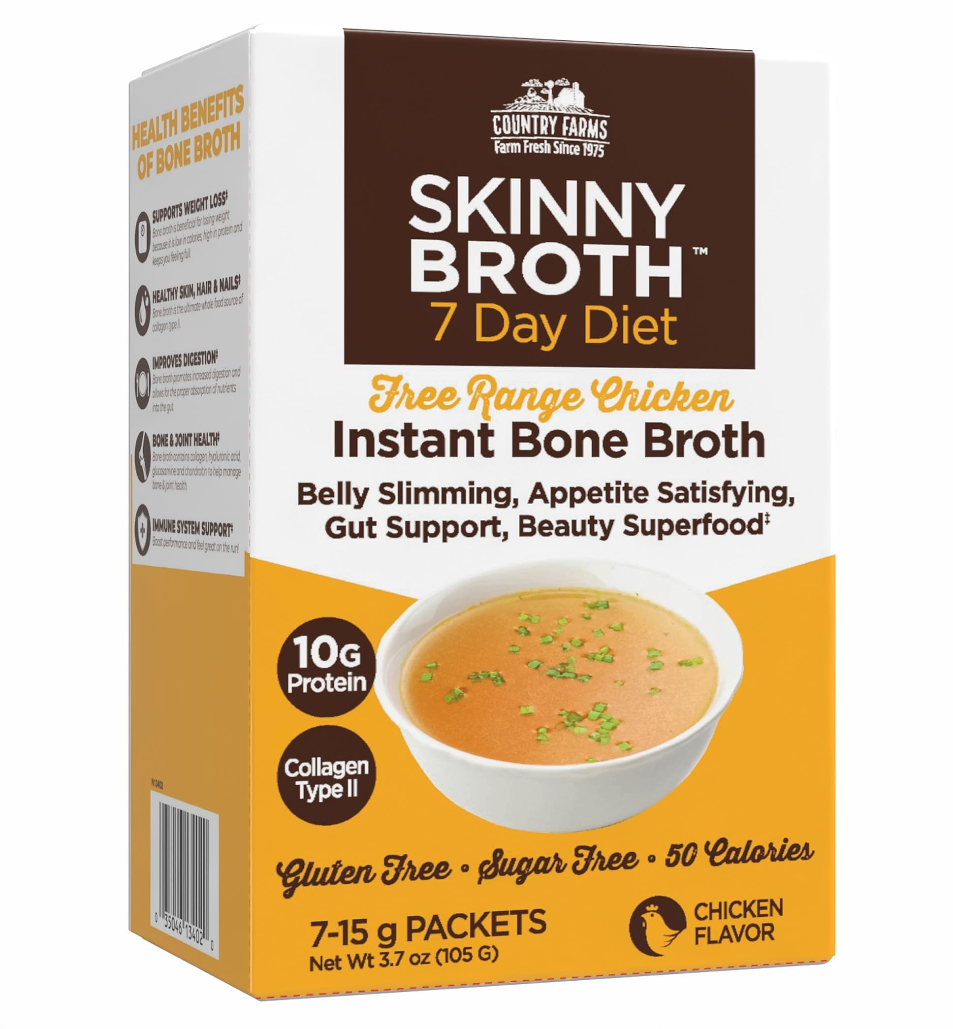 COUNTRY FARMS Instant Chicken Bone Broth, 10G Protein, 3.7 Ounce Pack