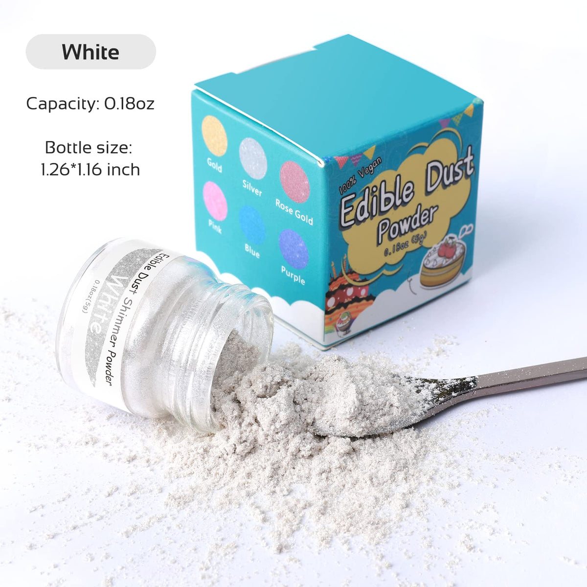 Jelife White Edible Luster Dust - 5 Grams Food Grade Cake Dust Shimmer Powdered, Edible Metallic Powder Food Coloring for Cake D