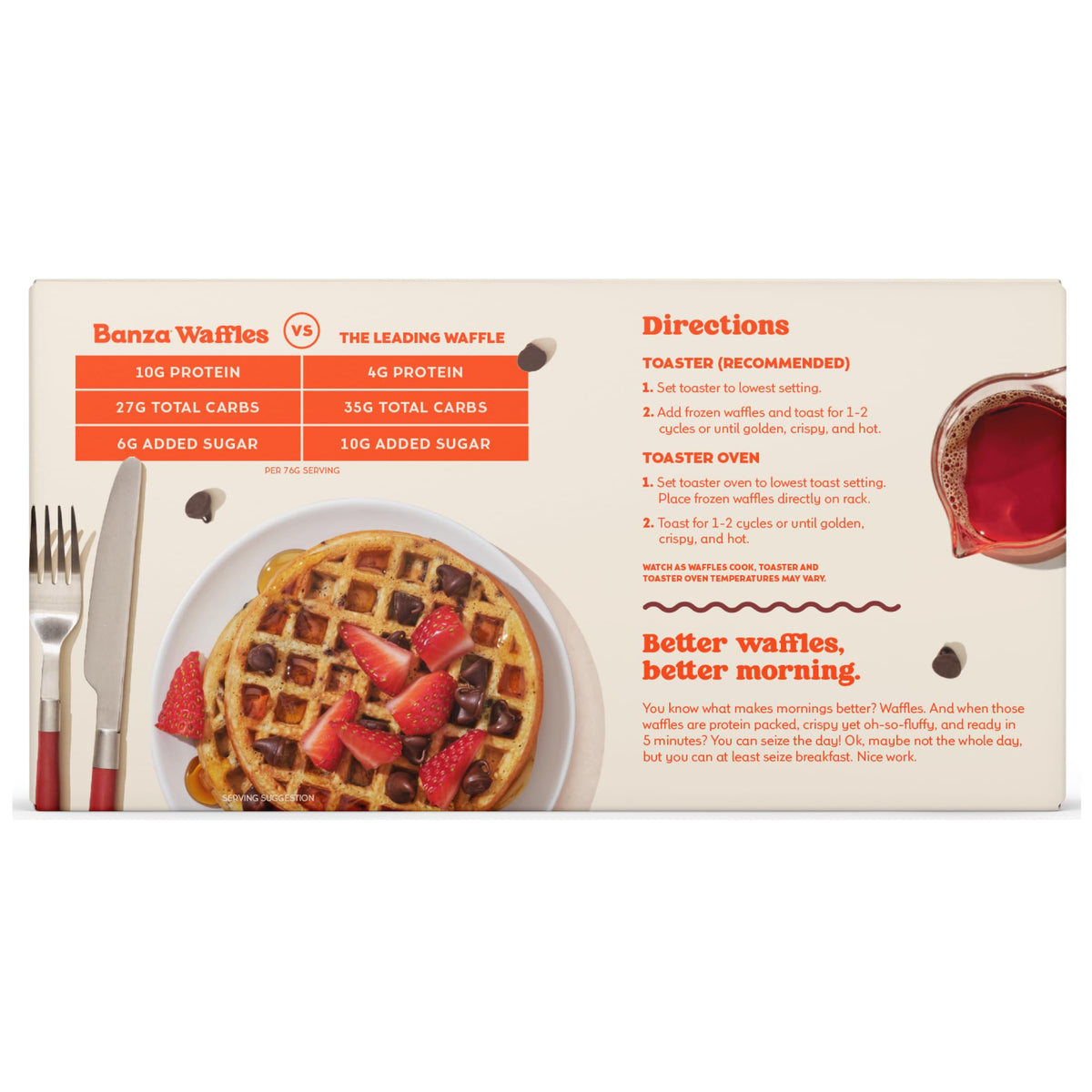 Banza Chocolate Chip Waffles, Frozen Waffles from Chickpeas - High Protein, Gluten Free, Lower Carb Toaster Waffles, 8oz