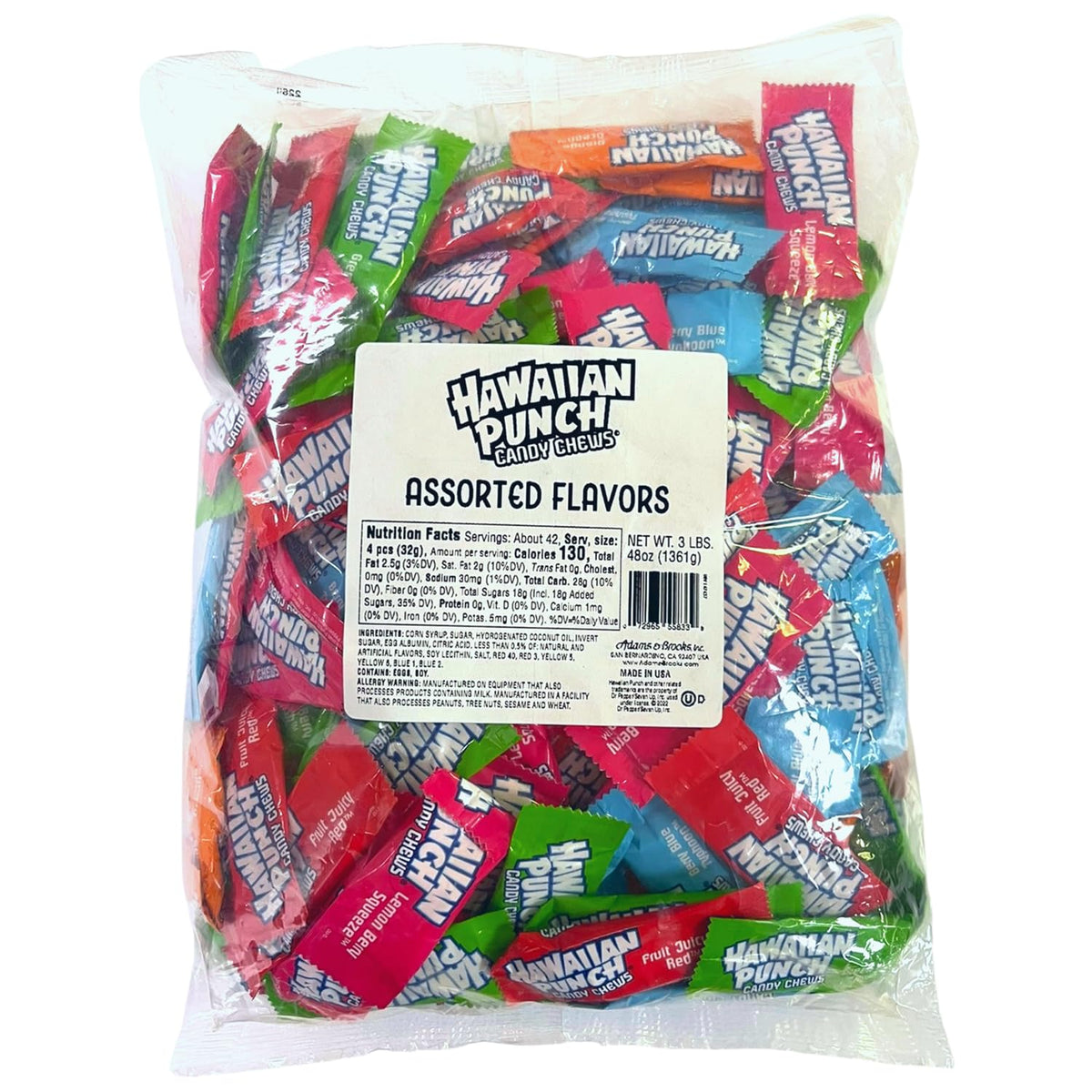 Adams & Brooks, Inc. Hawaiian Punch Chews Fruity Chewy Individually Wrapped, Bulk Candy Chews (3 Pound) (Assorted Flavors)