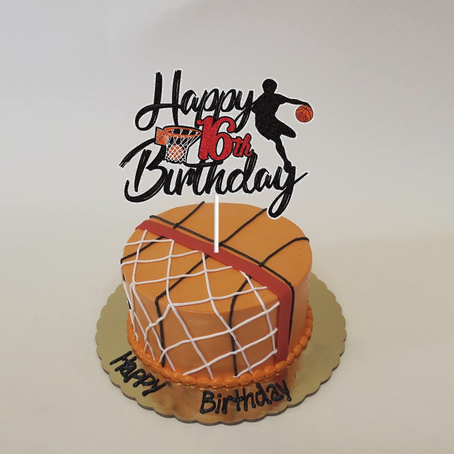 LINGBOOM Basketball Cake Topper - 16th Birthday Decoration for Boys, Sport Theme, Model C-16th Basketball-Black