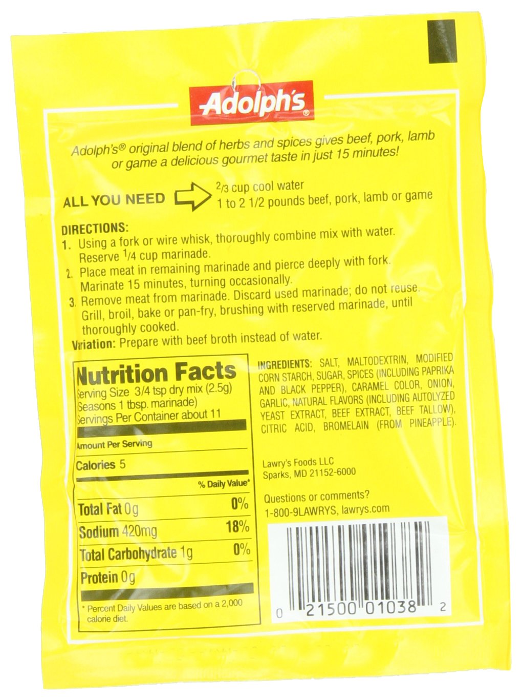 Adolph Original Meat Tenderizing Marinade, 1-Ounce (Pack Of 8)