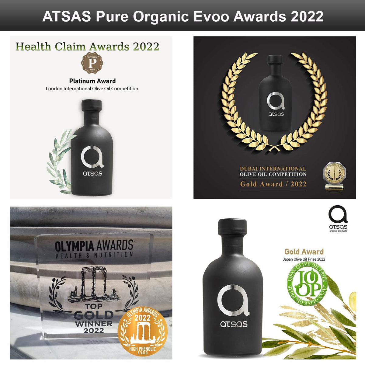Atsas Extra Virgin Organic Olive Oil - Cold Pressed - 250 ml - Rich in Phenolic Content