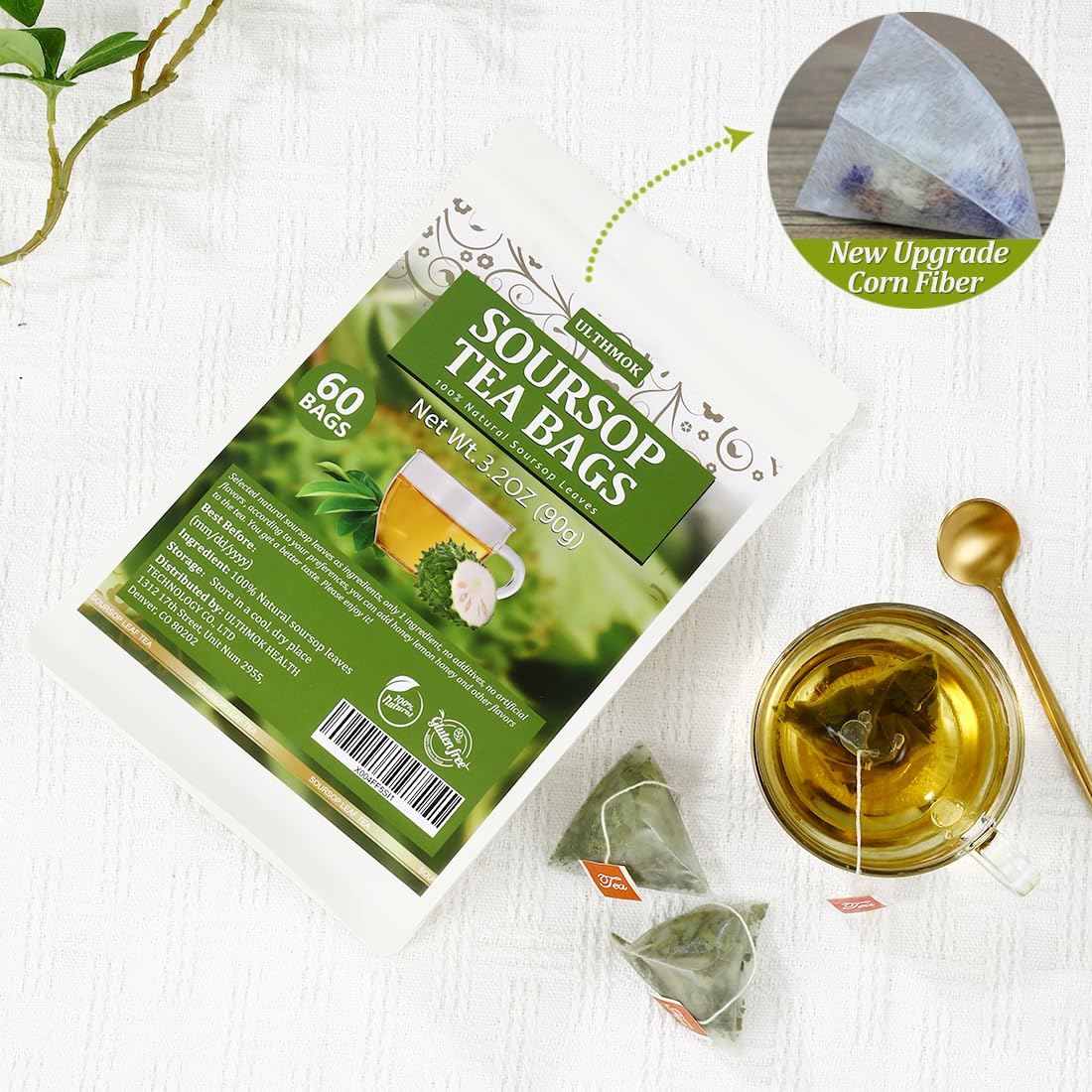 enhanced 60 Soursop Tea Bags  Made with 100% Natural Graviola Leaves  Hoja Guanabana Tea  No Additives & Caffeine Free.