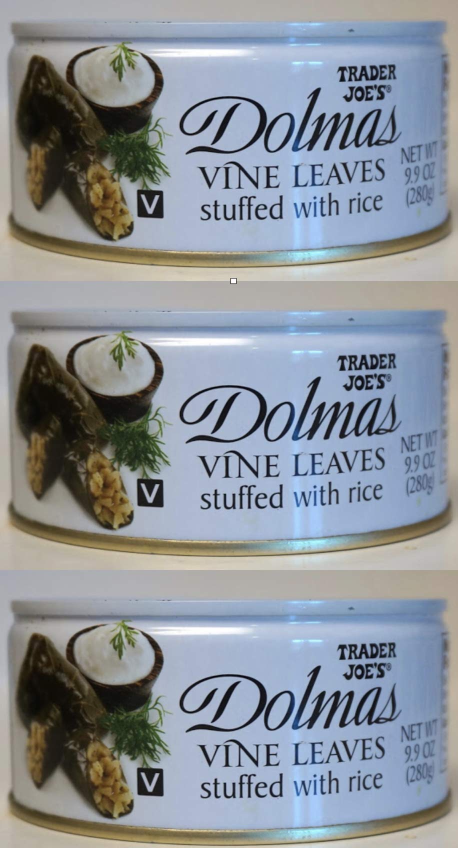 Trader Joes - Dolmas Vine Leaves Stuffed with Rice NET WT 9.9 OZ (280g) - 3-PACK