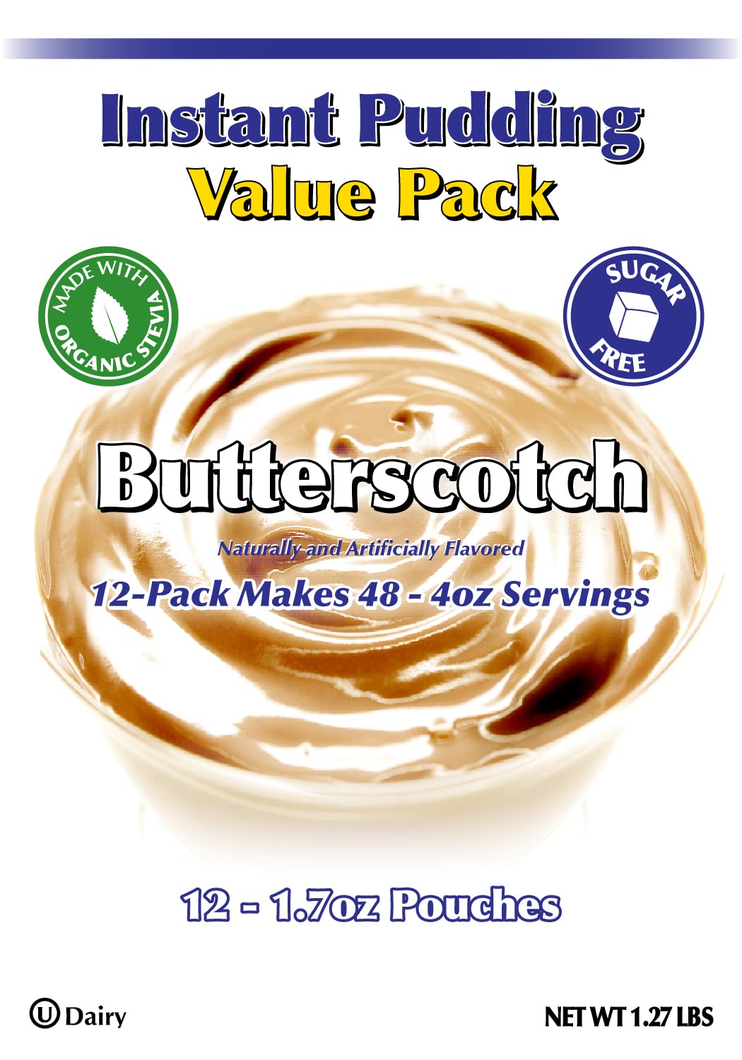Gramzero Butterscotch Sugar Free Pudding Mix 12-Pack, Great For Nutrition Club Meal Replacement Shakes, Low Calorie Dessert, Ste