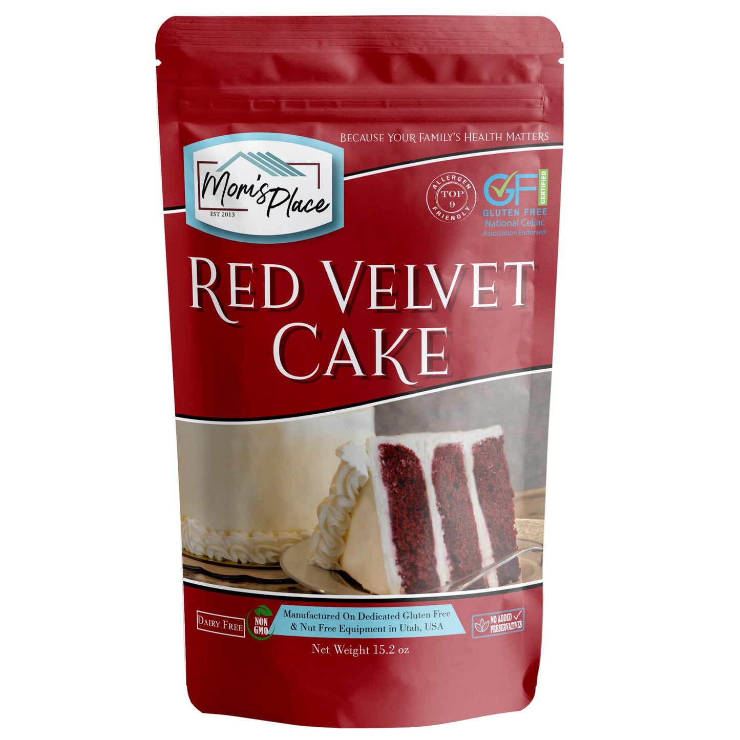 Moms Place Gluten-Free Red Velvet Cake Mix  Nut-Free  Dairy-Free  Soy-Free  12 servings 15.2 oz