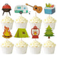 Mulukaya 24Pcs Camping Cupcake Toppers - Tent, Bonfire, Guitar - Birthday Party Cake Decoration Supplies