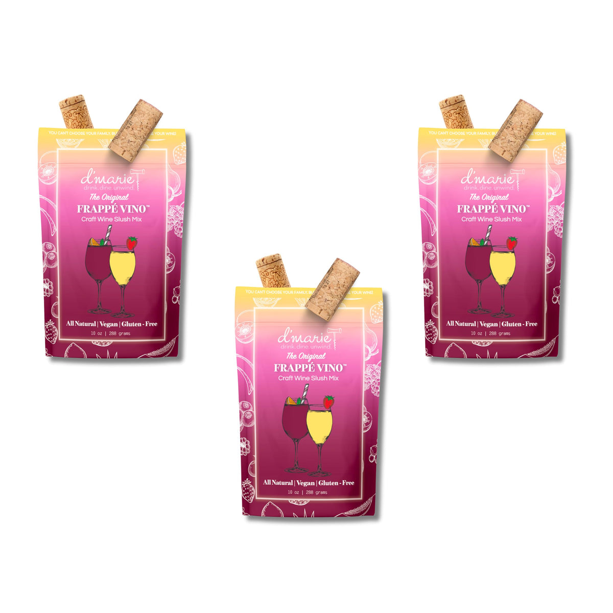Frozen Cocktail Drink Mix - Each Bag Makes 10 Wine Slushies - Drink Powder Pouches For  - All Natural Low Sugar Mixer, No Blender Needed - Frappé Vino, 3 Pack