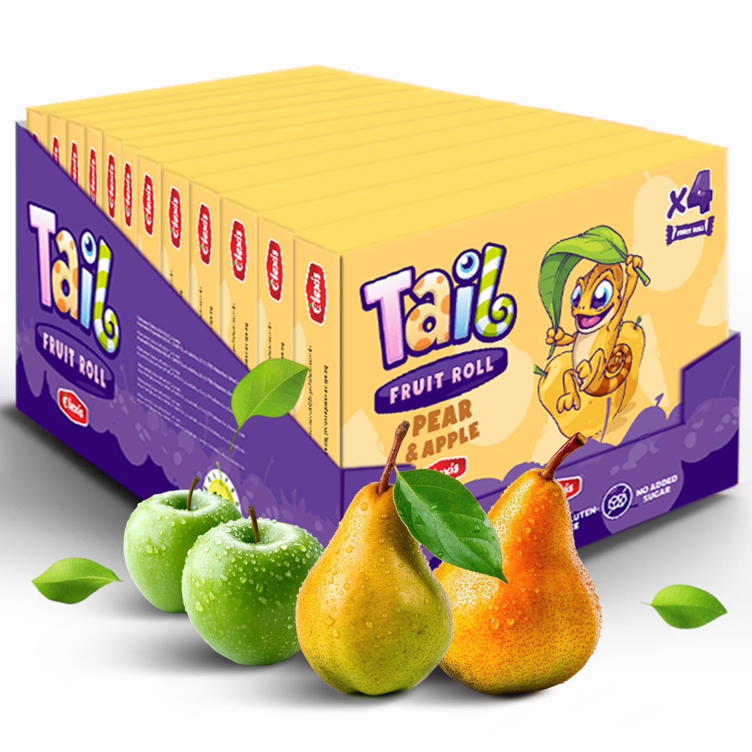 AVICENNA FOOD Tail Fruit Roll Snacks, Pear Flavor, 48 Individual Packs, No Added Sugar, Non-GMO, Rich in Vitamins and Fiber