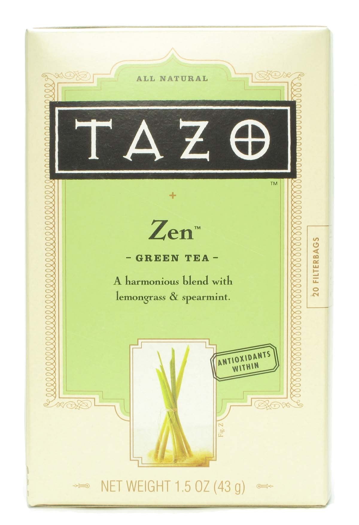 Tazo Zen Green Tea with Lemongrass & Spearmint, 20-Count Tea Bags (Pack of 6) 1.5 oz each / Net Wt 9.13 oz