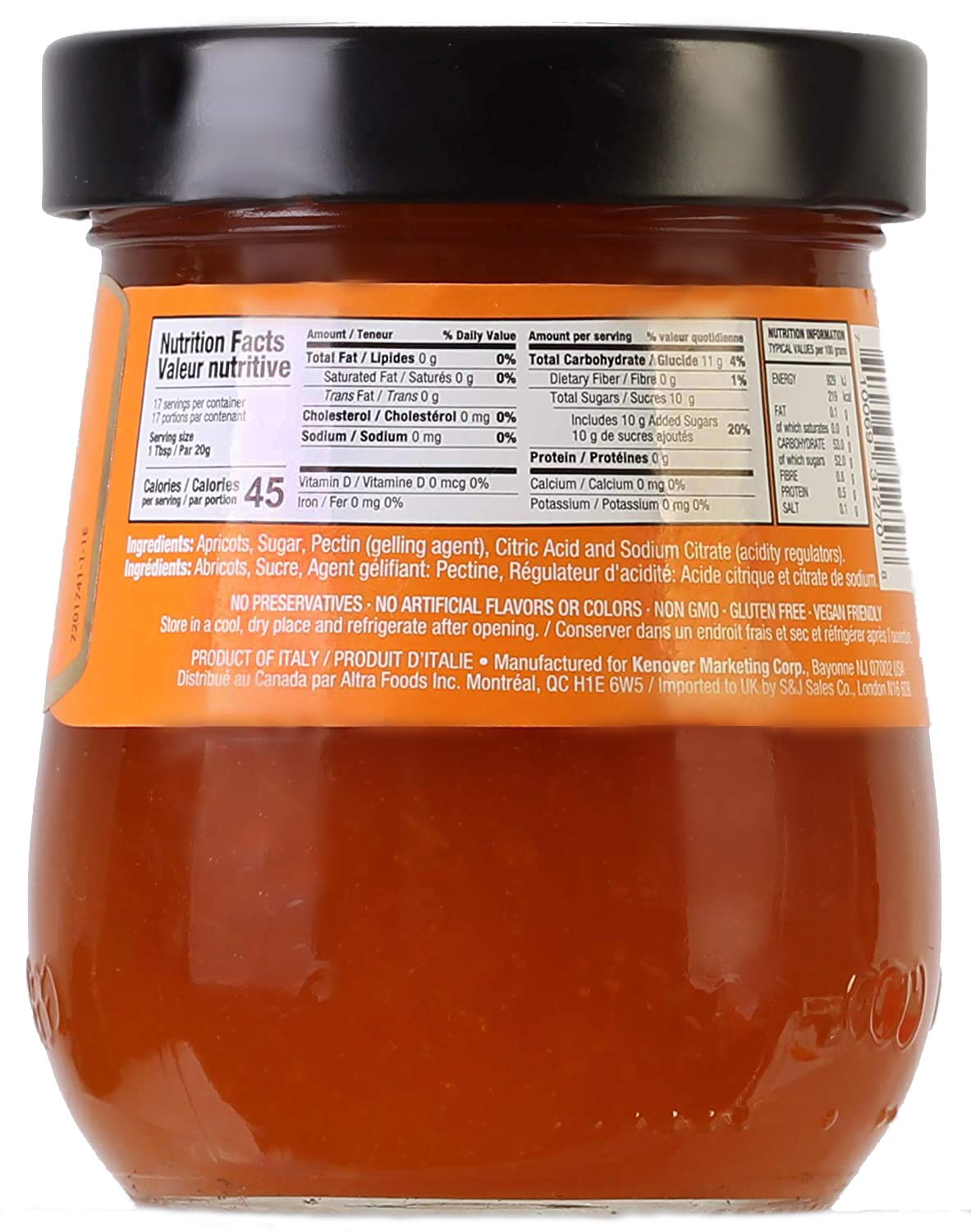 Tuscanini Premium Italian Apricot Preserves, Spreadable Fruit Jam, 11.64 oz, No High Fructose Corn Syrup, Gluten Free