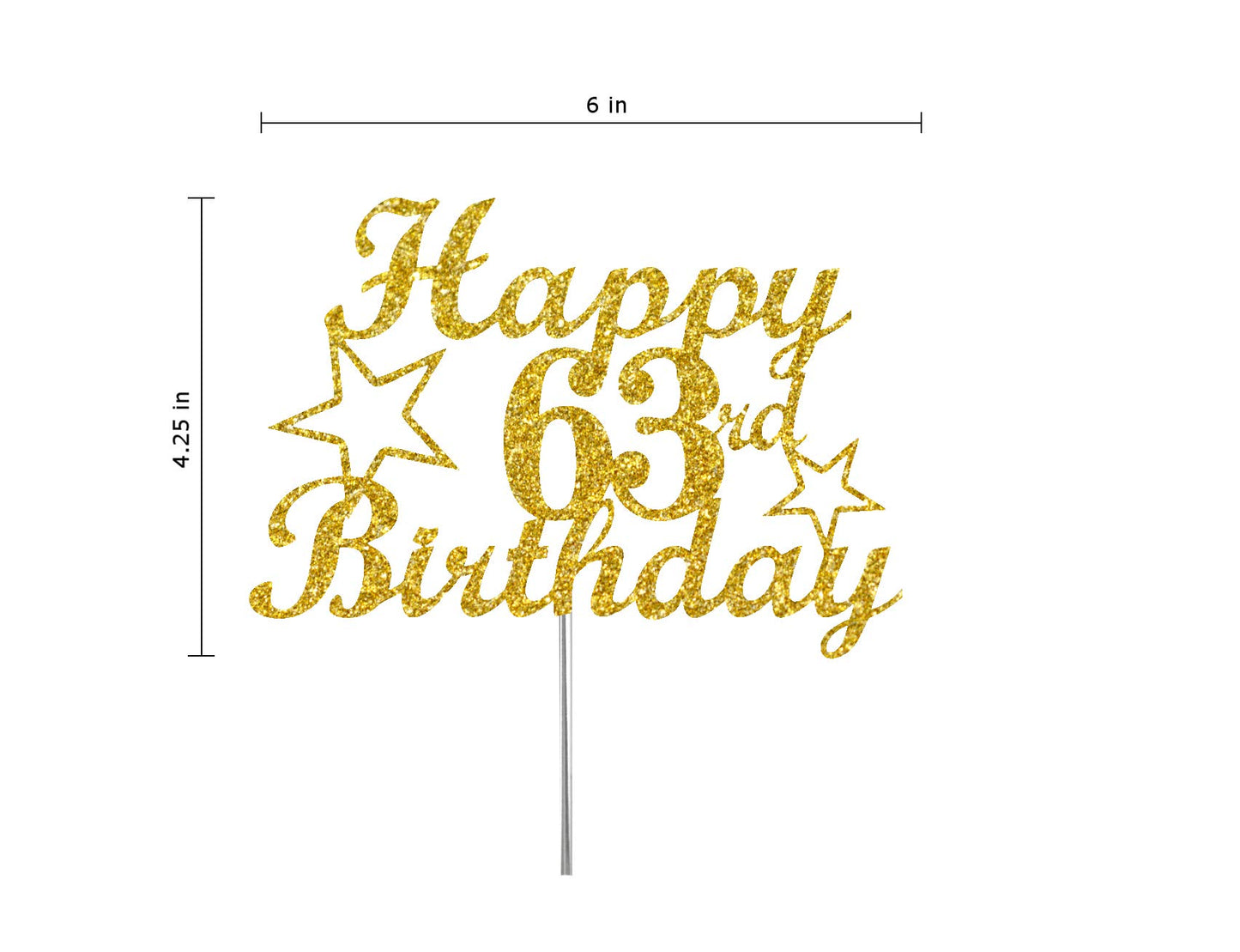 RokAPary 63 Birthday Cake Topper, Gold Glitter, Premium Acrylic, Sturdy Double-Sided, Model RCT217