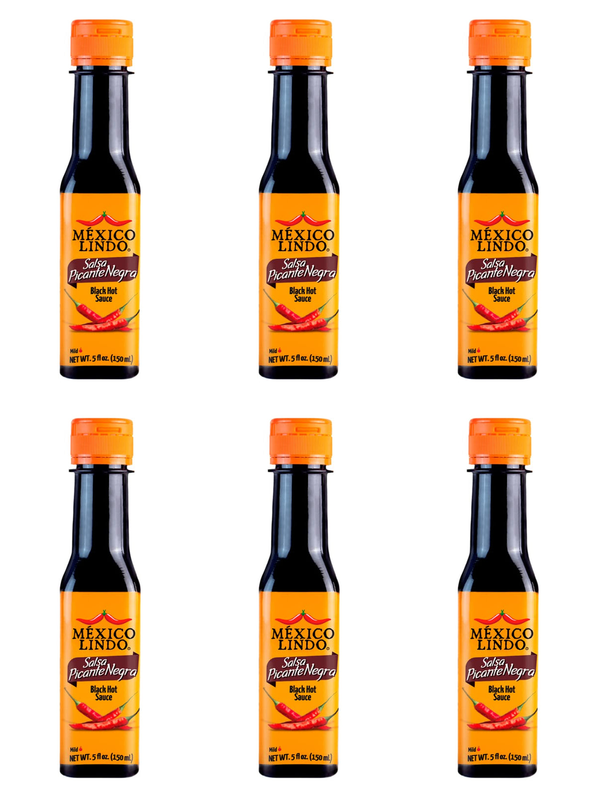 Mexico Lindo Picante Negra Hot Sauce | Light & Spicy | 8,400 Scoville Level | Great With Asian Food, Seafood & Meat | 5 Fl Oz Bottle (Pack Of 6)