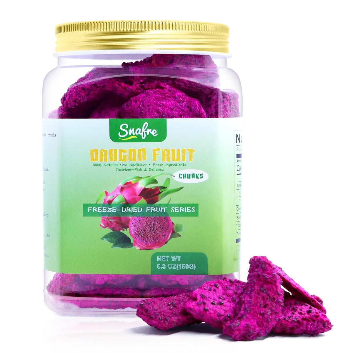 Freeze Dried Dragon Fruit Chunks, 150G/5.3OZ Freeze Dried Fruit, Frozen Dragon Fruit, No Sugar Added, 100% Natural, for Smoothie