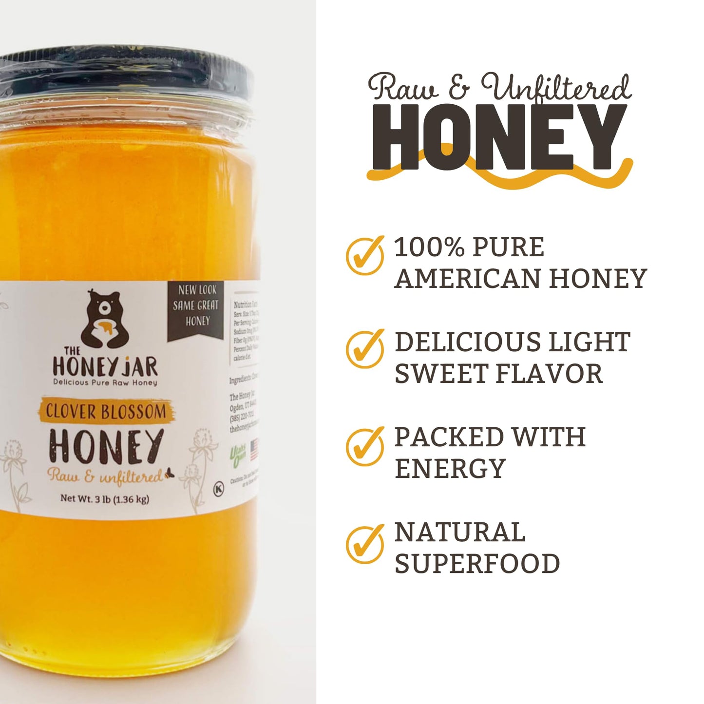 The Honey Jar Raw Clover Honey - Unfiltered And Unpasteurized Honey - Pure Honey Sourced From Family-Owned Farms In The Usa - 3