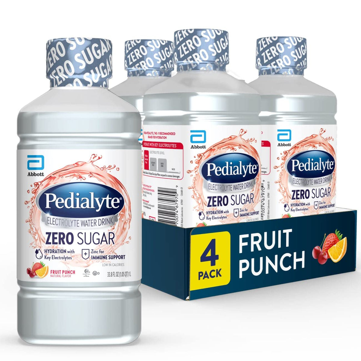 Pedialyte Electrolyte Water With Zero Sugar, Hydration With 3 Key Electrolytes & Zinc For Immune Support, Fruit Punch, 1 Liter, 