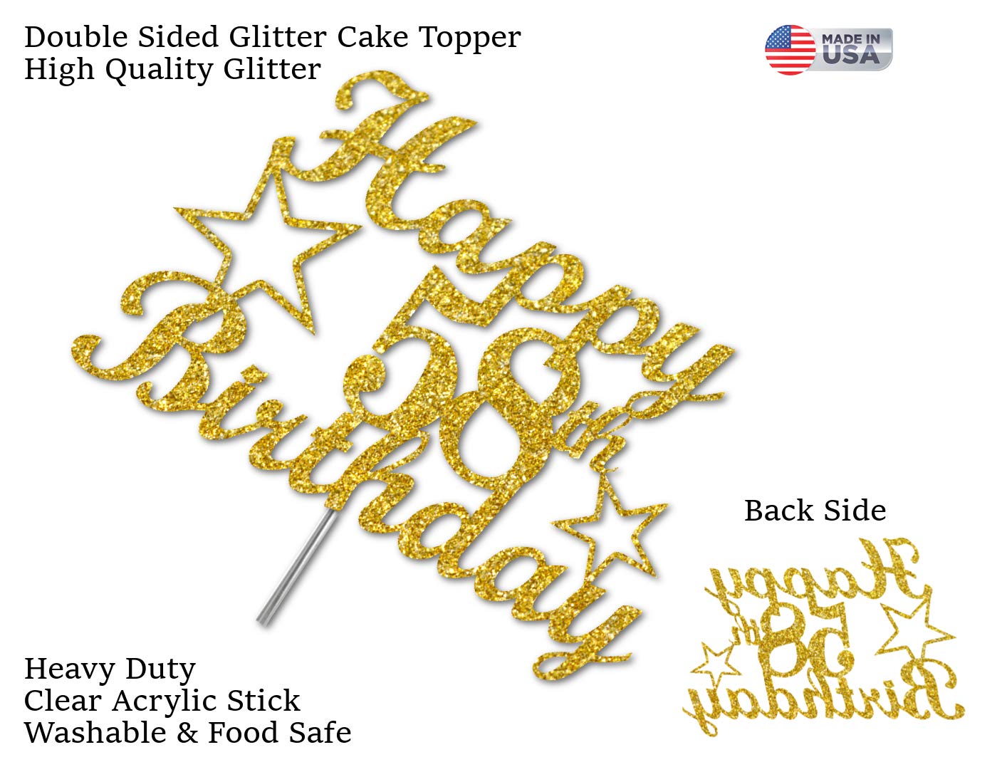 RokAPary Birthday Cake Topper, Gold Glitter, Sturdy Acrylic, 58th Celebration