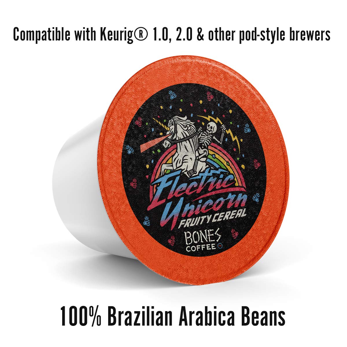 Bones Coffee Company Flavored Coffee Bones Cups Electric Unicorn Fruity Cereal Flavor | 12 Ct Single-Serve Coffee Pods Compatible With 1.0 & 2.0 Keurig Coffee Maker