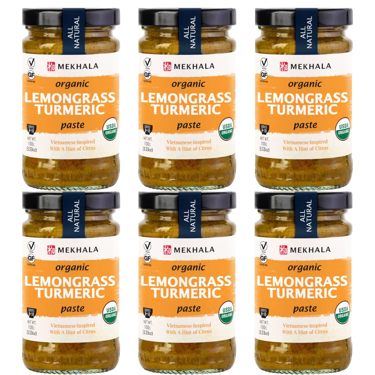Mekhala Organic Lemongrass Turmeric Asian Cooking Paste. VEGAN. GLUTEN-FREE. NO ADDED SUGAR. Versatile. No Heat (6x3.53oz)