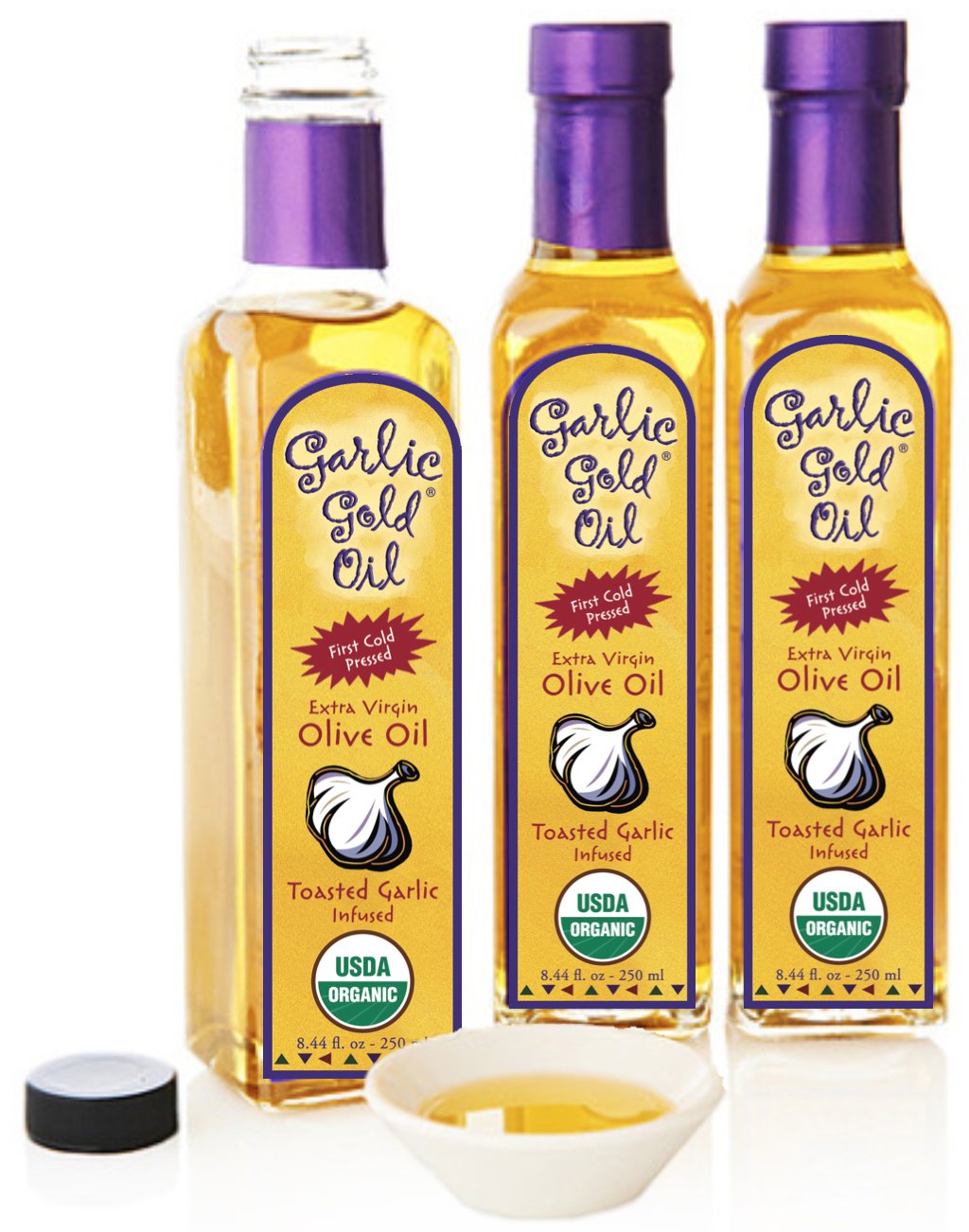 Garlic Gold Extra Virgin Olive Oil Infused With Garlic, Premium Certified Usda Organic, Low Fodmap, Cold Pressed (250 Ml, 6 Pack)