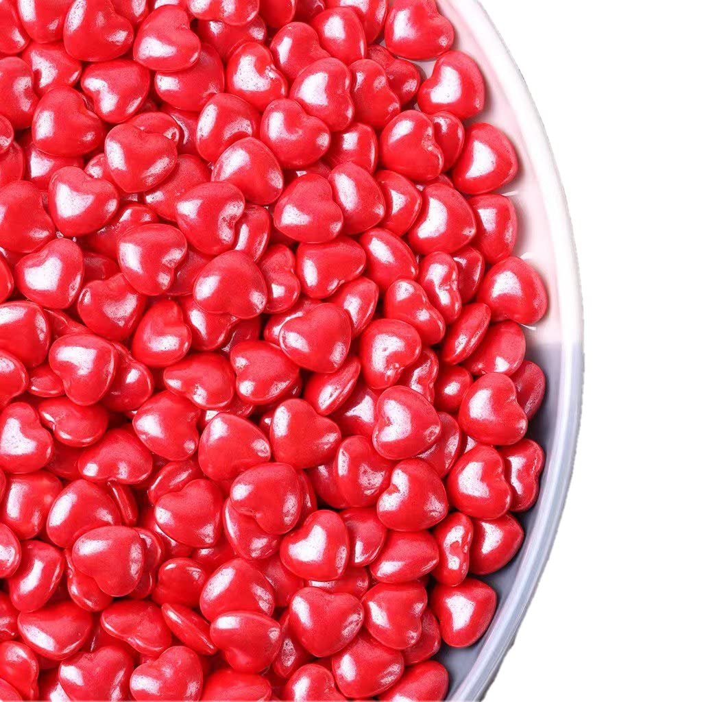 NIPEOR Red Edible Heart Sprinkles 130g/4.6oz, Sugar Pearls & Candy Sprinkles for Cake, Cupcake, Cookie & Dessert Decorating, Val