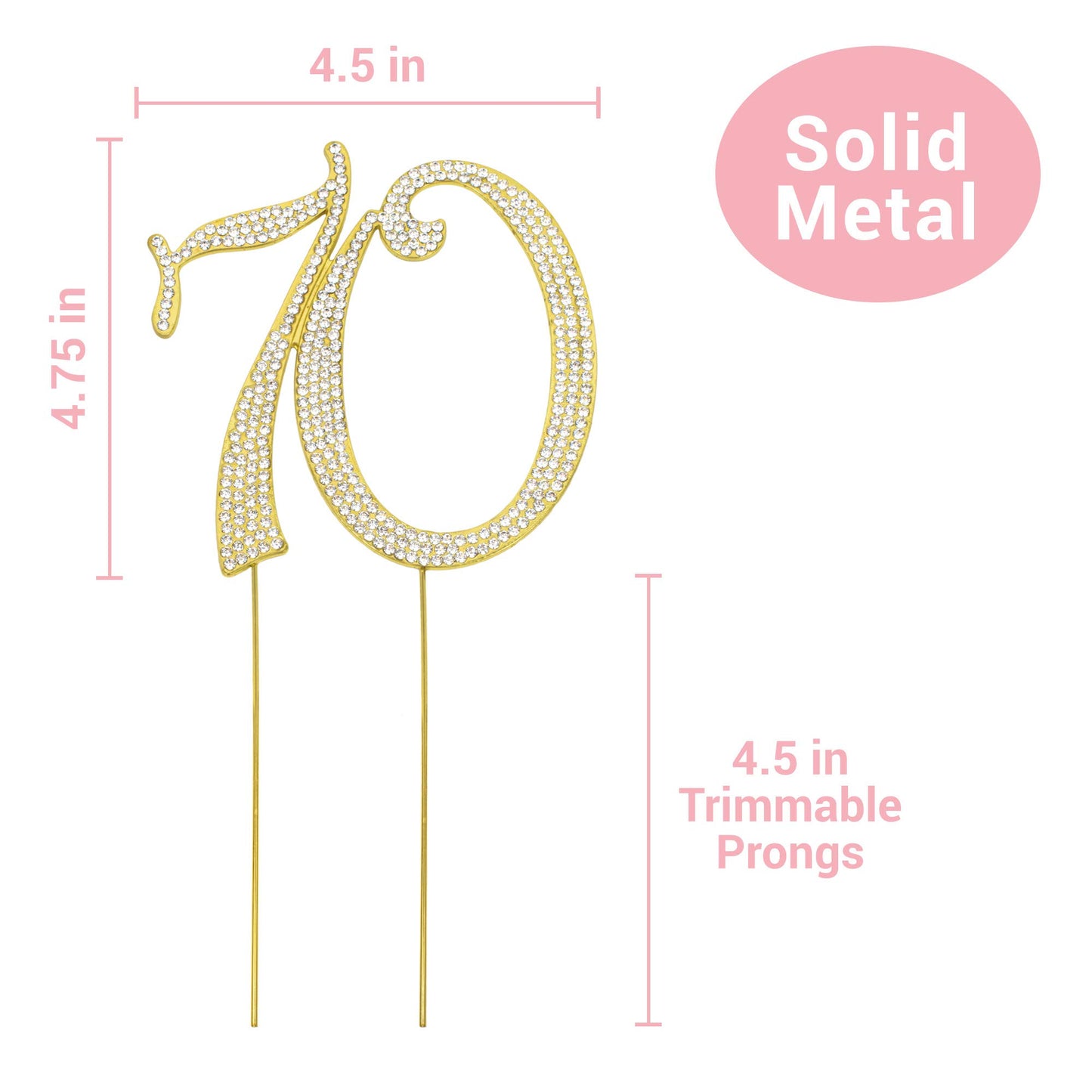 Crystal Creations 70 Cake Topper - Premium Gold Metal, Sparkly Rhinestone Decoration, 4 Ounces