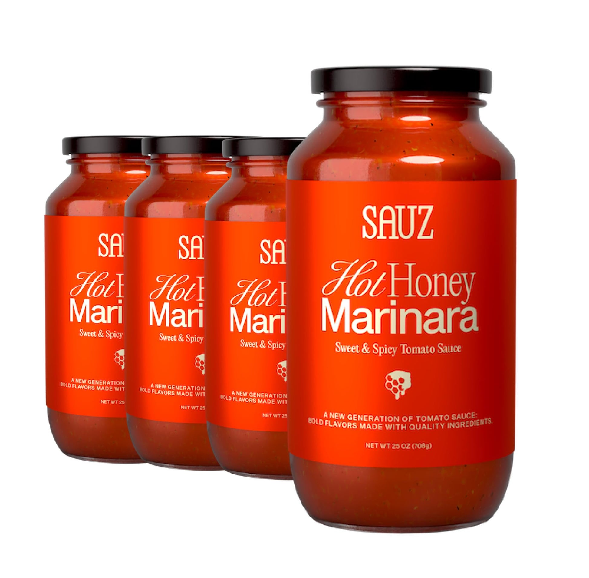 Sauz Hot Honey Marinara Pasta Sauce, Sweet & Spicy, Gluten-Free, Non-GMO, 25 Oz Jar (4-Pack)