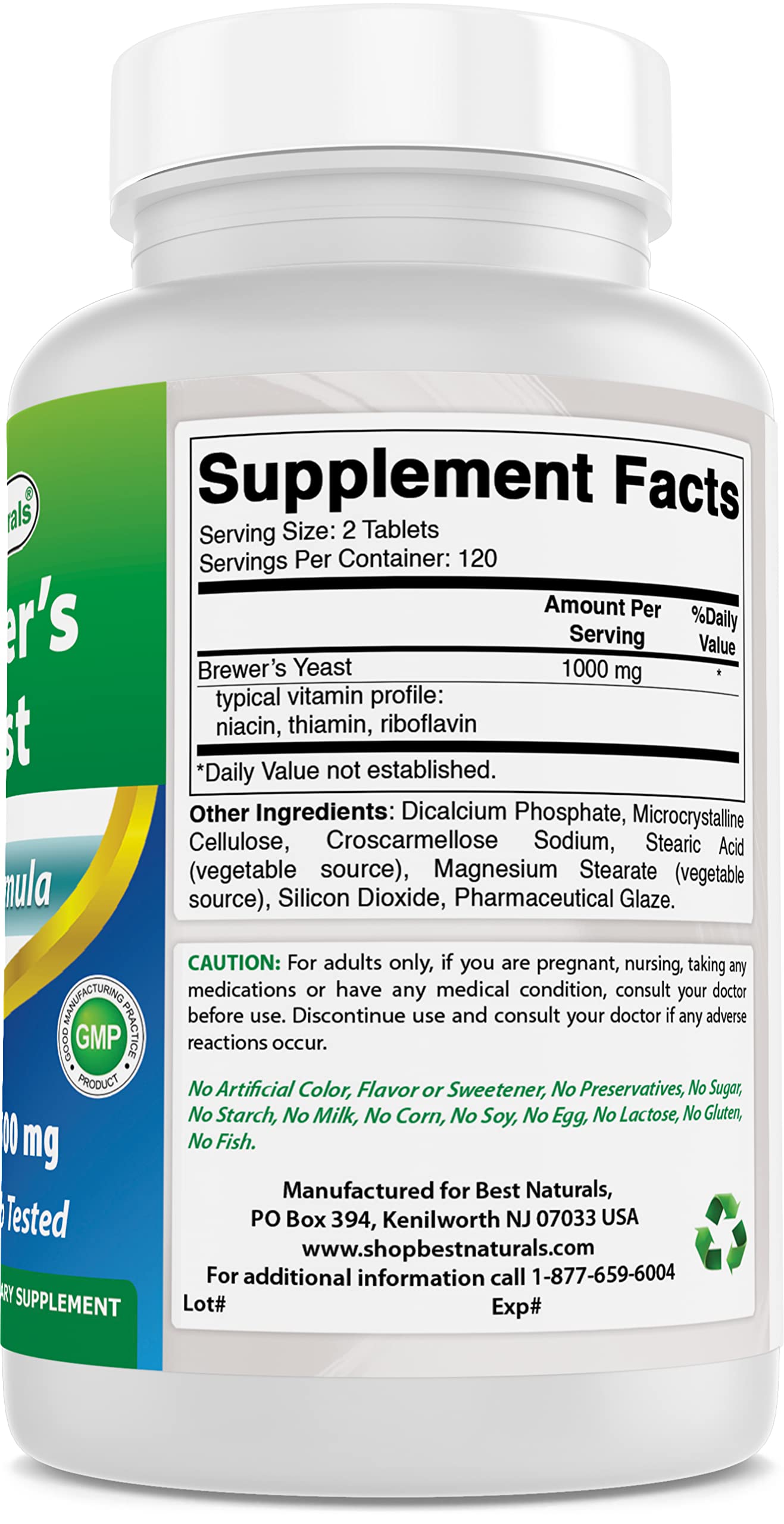 Best Naturals malt-inspired Yeast 1000 mg with Vitamin B1 & B2 240 compact pieces (Pack of 2)