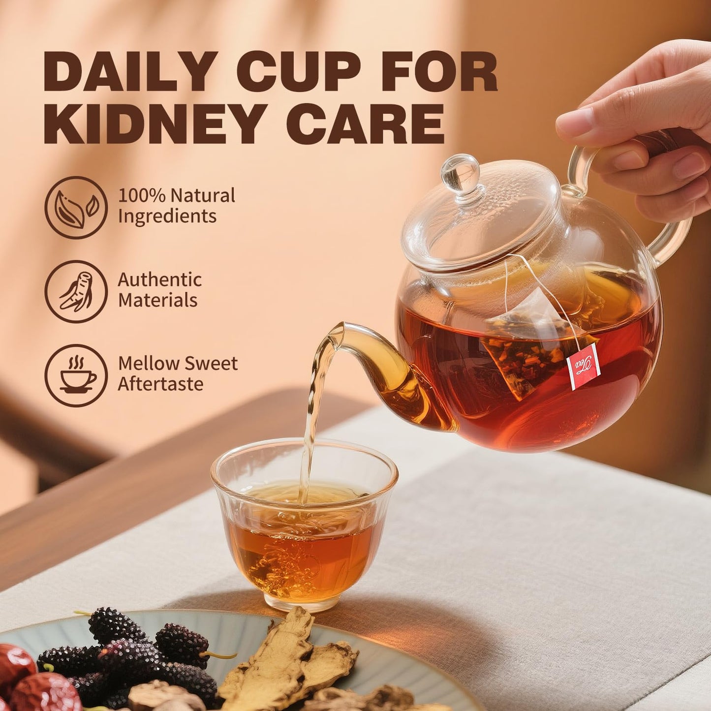 Kidney Tea Formula Ginseng Six Treasure Tea  Ginseng & Mulberry Herbal Tea  Kidney Cleanse Detox & Repair  Traditional Chinese Herbal Tea Bags  Five Treasures Teas For Men Women (60 Bags/1 Pack)