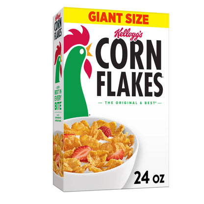 Kelloggs Corn Flakes Breakfast Cereal, Kids Cereal, Family Breakfast, Giant Size, Original, 24oz Box (1 Box)