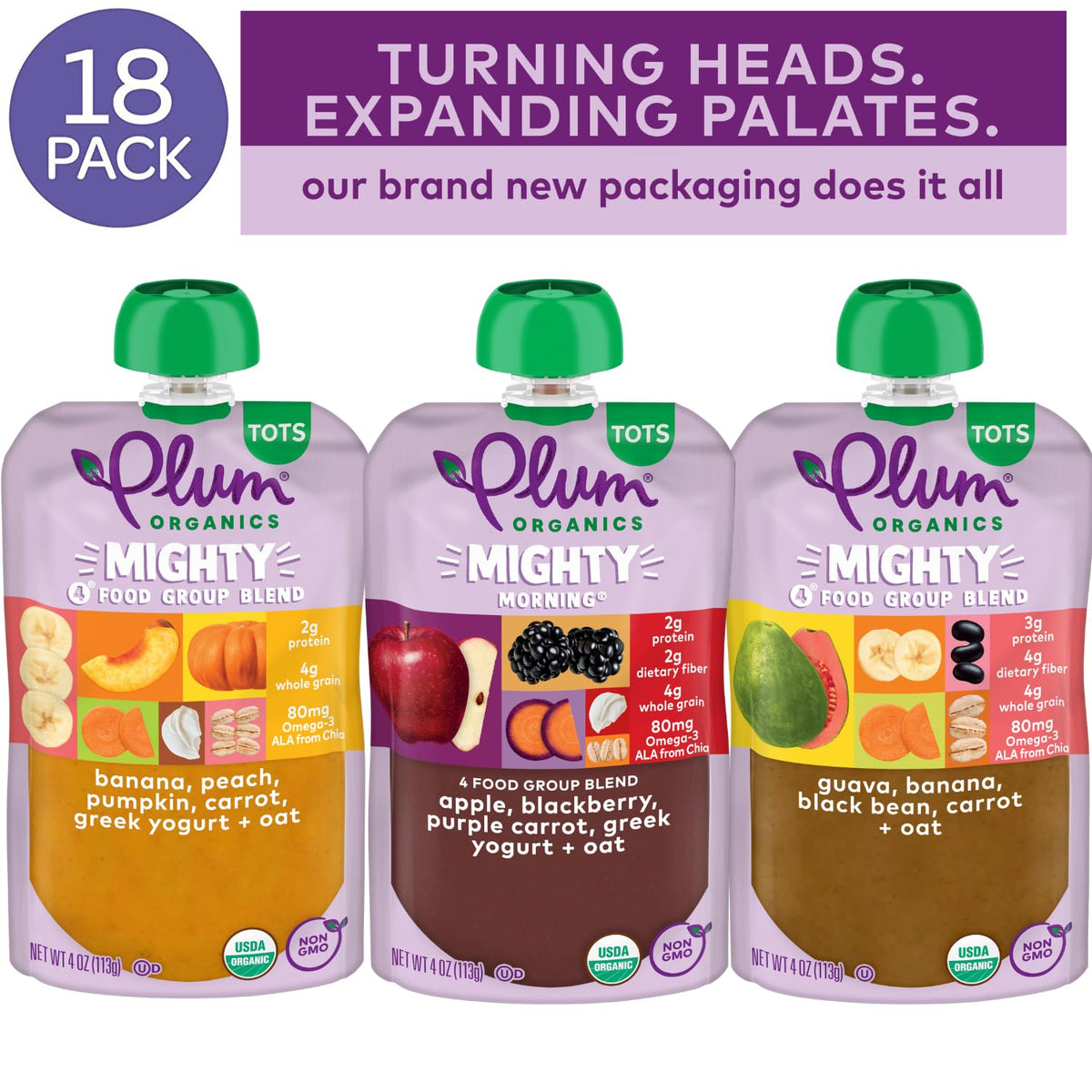 Plum Organics Mighty 4 Organic Toddler Food - 4 Food Group Blend Variety Pack - 4 Oz Pouch (Pack Of 18) - Organic Fruit And Vege