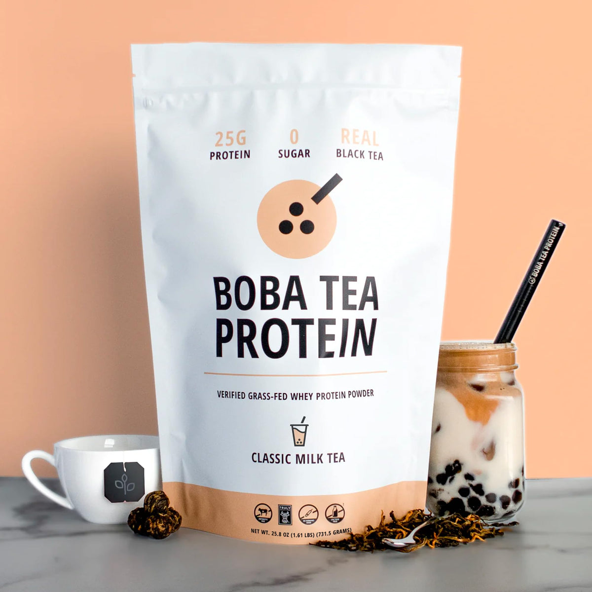 Boba Tea Protein Classic Milk Tea Protein Powder | 25g Grass-Fed Whey Isolate | Gluten-Free | 19 Servings